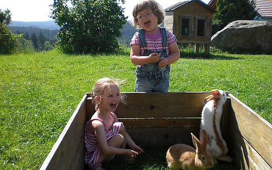 Bauernhof mit Kinder und Tiere